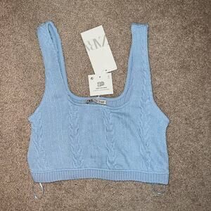 New ZARA cable knit cropped top blue size M